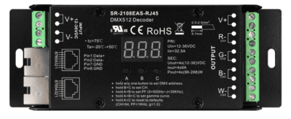 sunricher Low Volt Constant Voltage 4 Channels DMX Decoder SR-210EAS-RJ45 - WDM Lighting SUNRICHER DMX Decoder SR-210EAS-RJ45